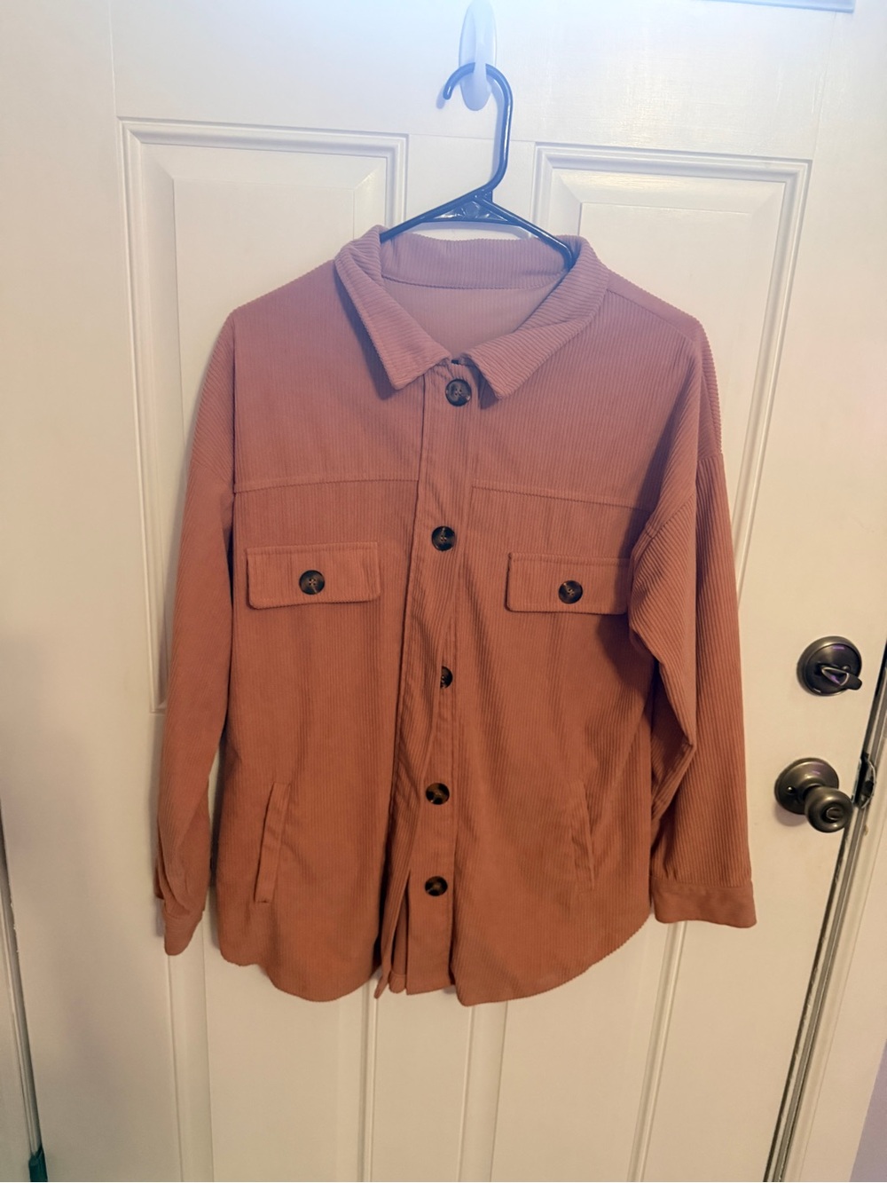 Corduroy Button-Front Shacket in Dusty Rose